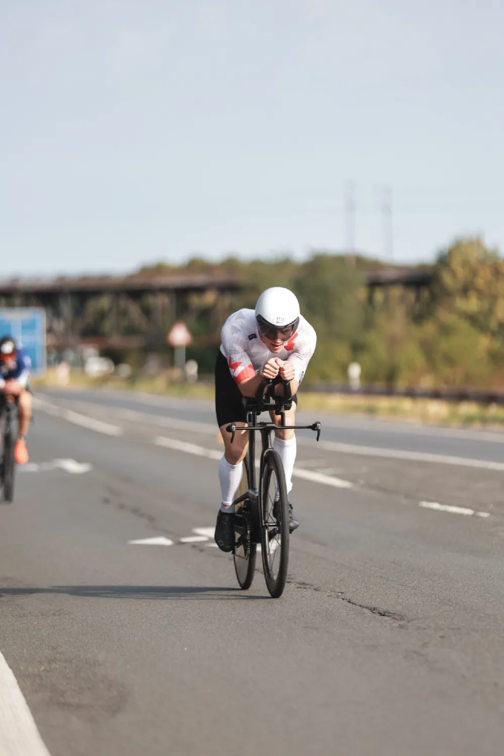 Danny Verdel in aero position on an open road during the bike leg of Ironman 70.3 Duisburg 2026